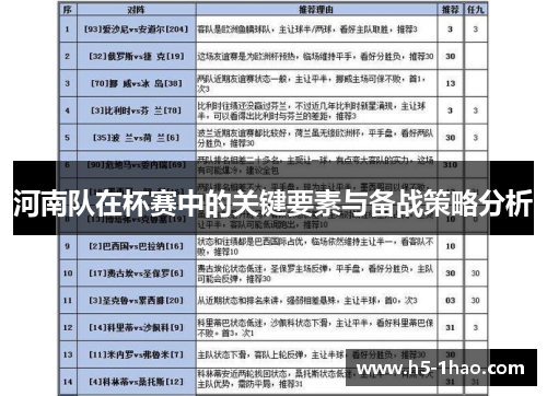 河南队在杯赛中的关键要素与备战策略分析