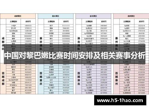 中国对黎巴嫩比赛时间安排及相关赛事分析