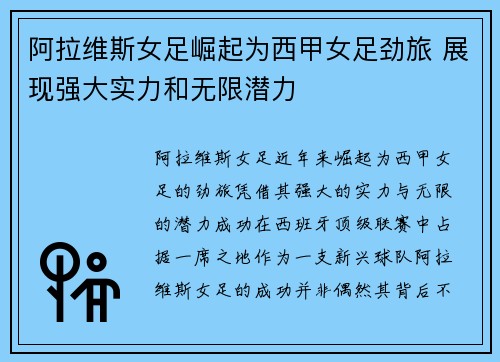 阿拉维斯女足崛起为西甲女足劲旅 展现强大实力和无限潜力
